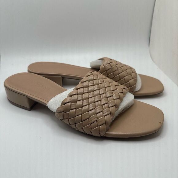CUSHIONAIRE Women's woven low block heel sandal +Memory Foam 9 NUDE - Picture 1 of 7